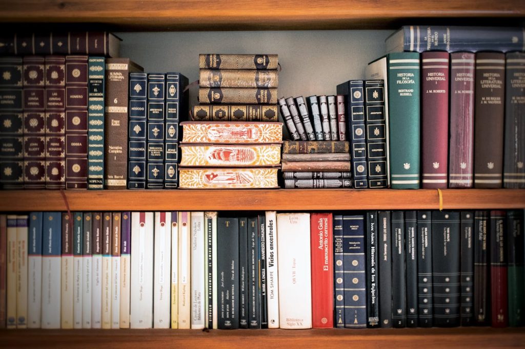 pexels-photo-207662 A detailed view of a bookshelf with vintage and classic books arranged neatly, offering a historic ambiance.